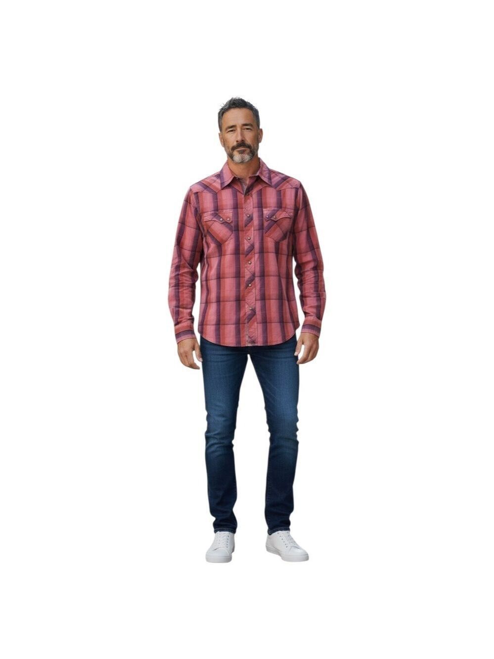 Wrangler Retro Collection Gradient Plaid Western Snap Front Button Down Sz M